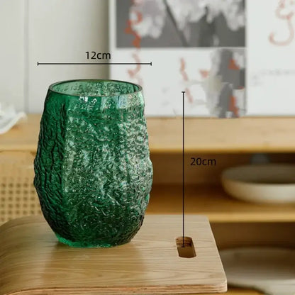 Textured frosted green transparent glass vase 12cm wide by 20cm tall for living room decorbites decor