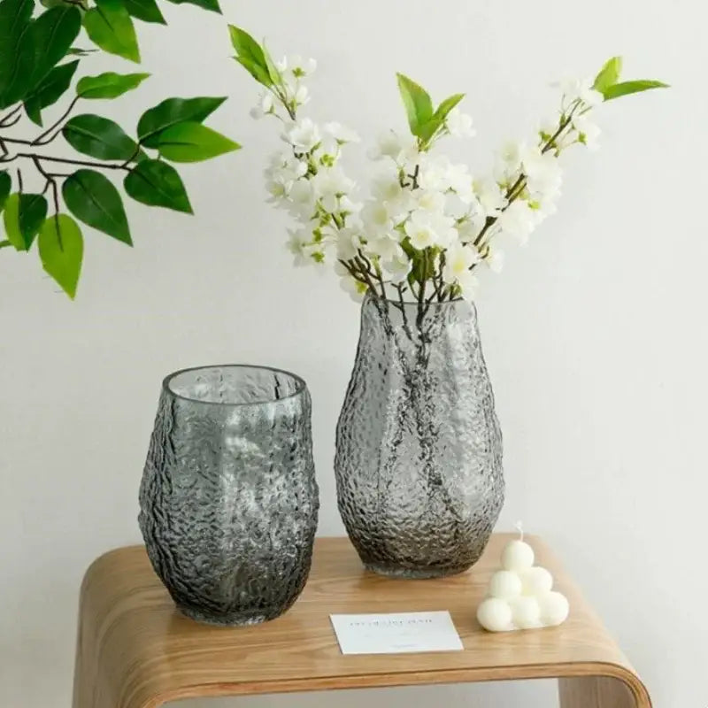 Gray textured glass vase set with frosted pebbled surface for decorbites green transparent glass living room decor