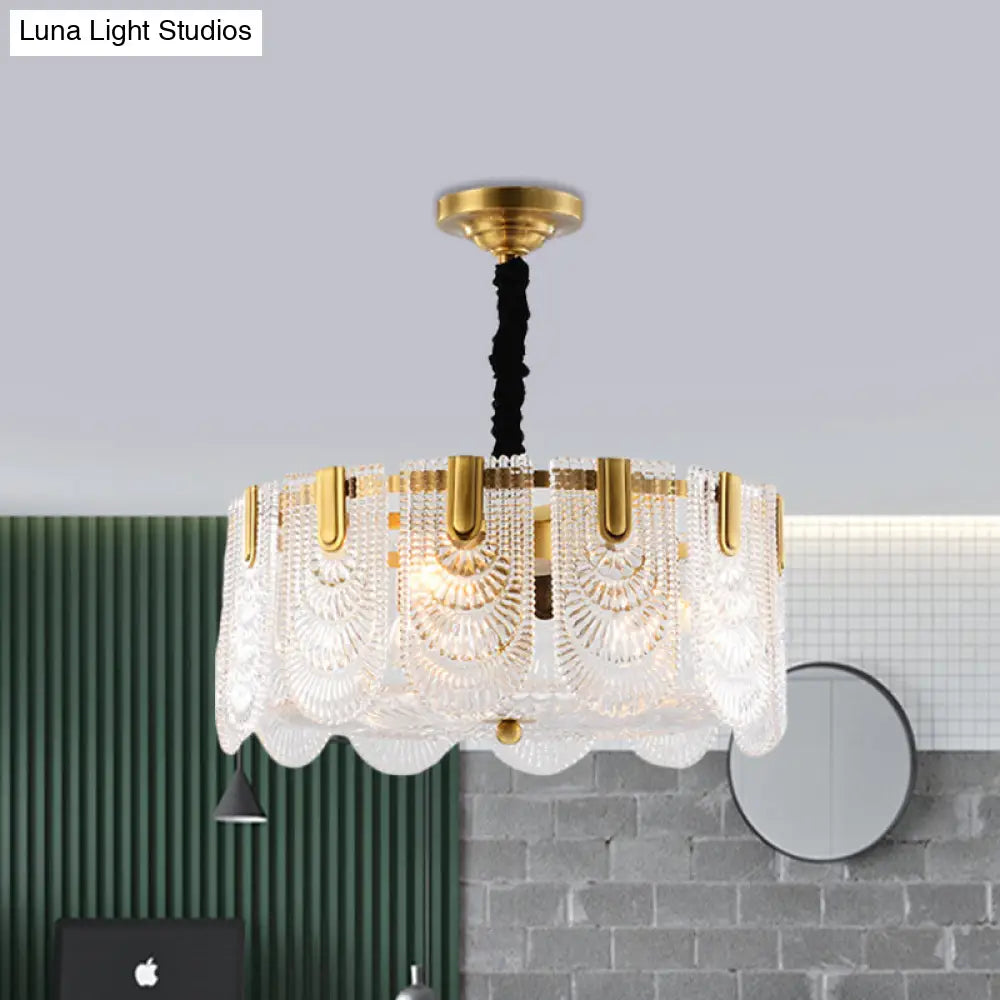 Lámpara de techo de cristal texturizado en capas - Araña moderna de latón con luces de 3/8