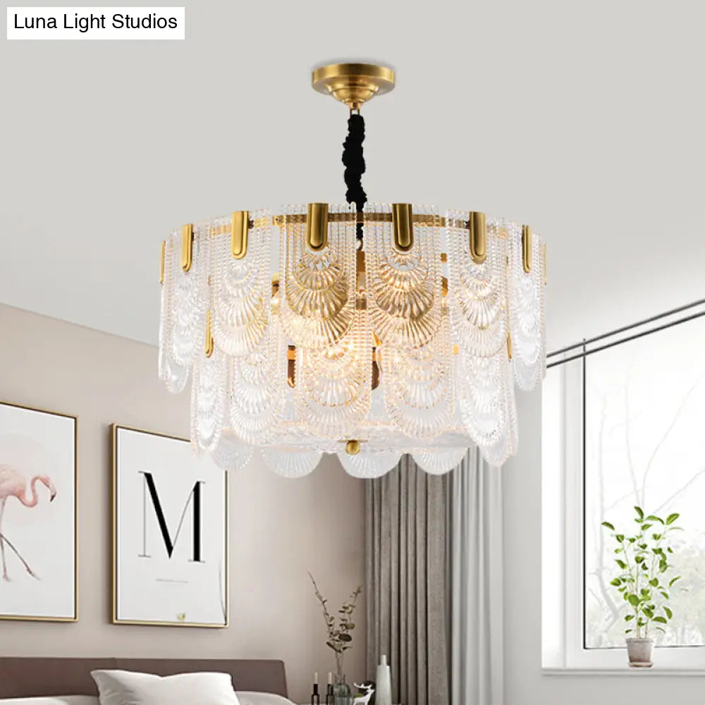 Lámpara de techo de cristal texturizado en capas - Araña moderna de latón con luces de 3/8