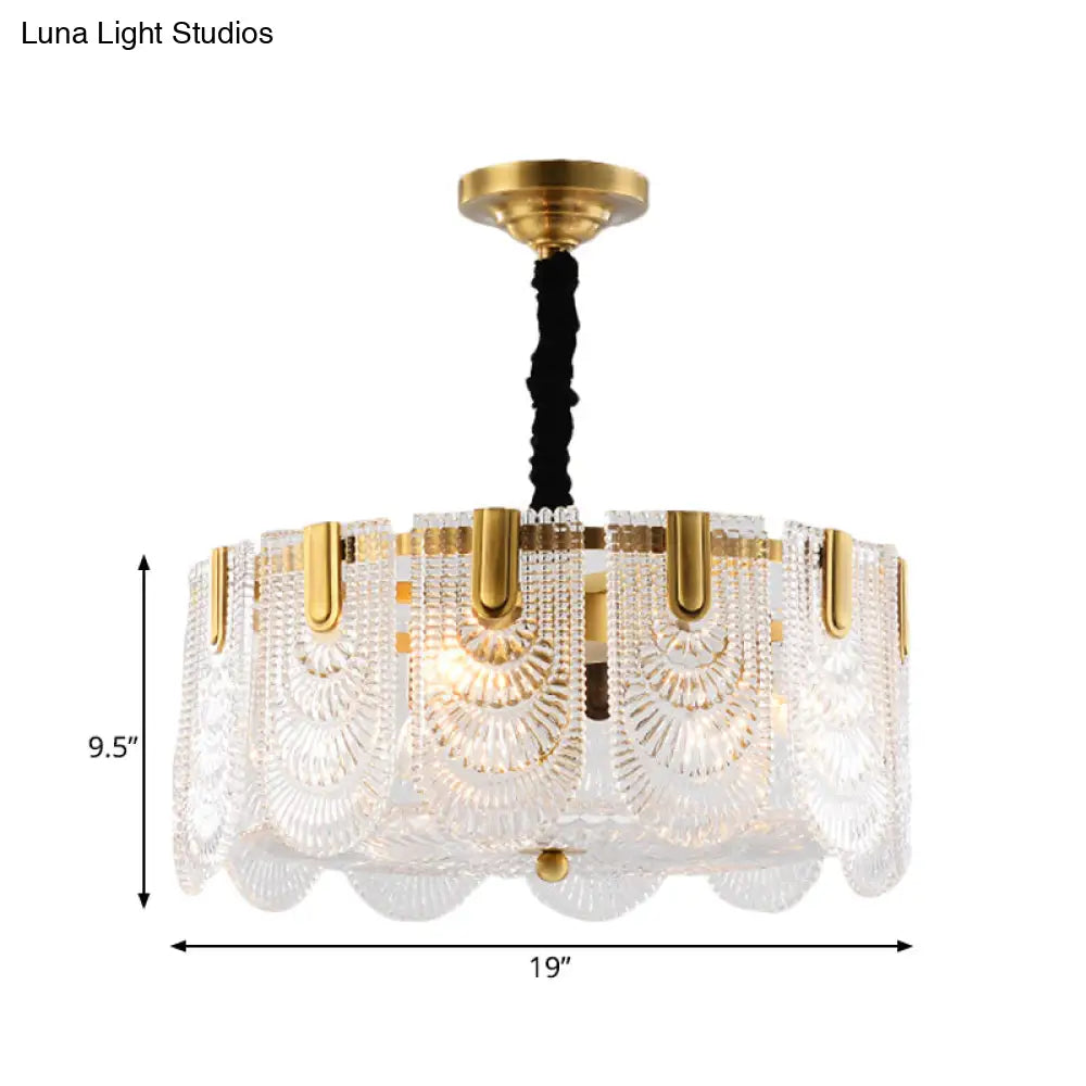 Lámpara de techo de cristal texturizado en capas - Araña moderna de latón con luces de 3/8