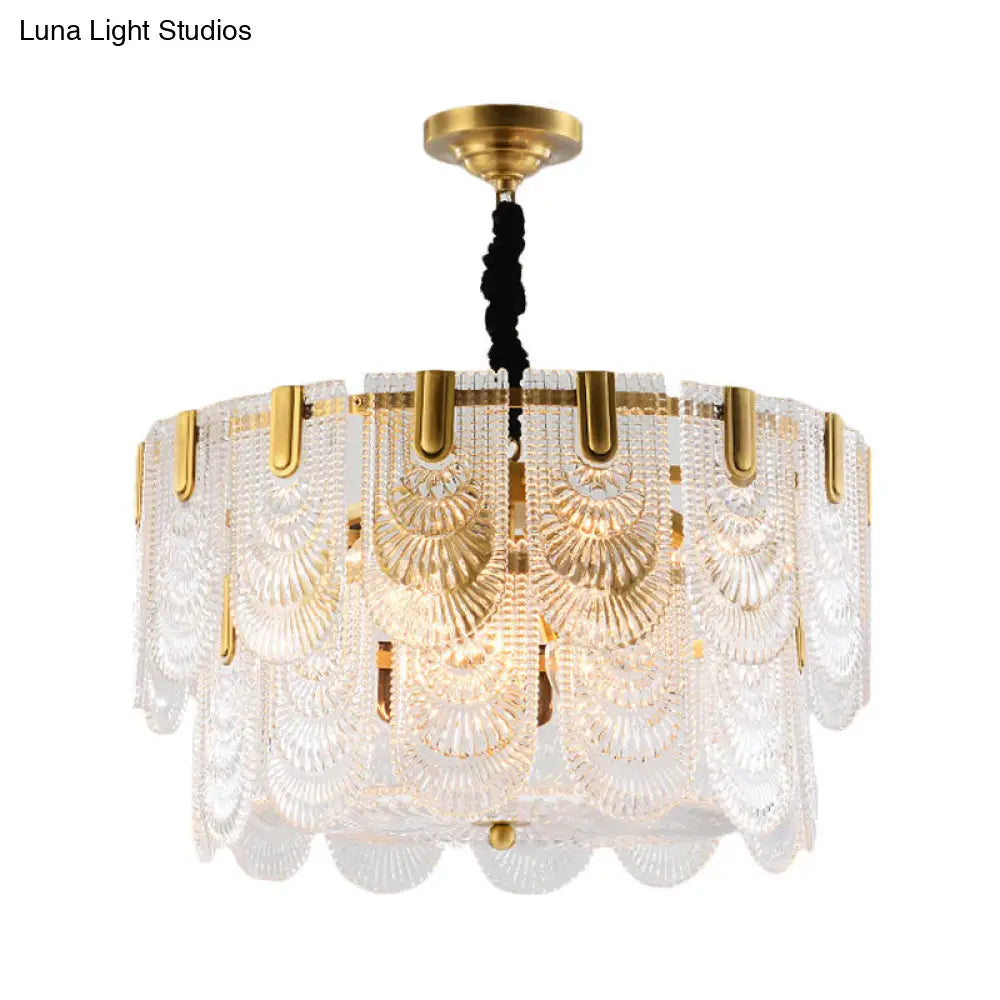 Lámpara de techo de cristal texturizado en capas - Araña moderna de latón con luces de 3/8