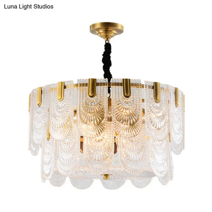 Lámpara de techo de cristal texturizado en capas - Araña moderna de latón con luces de 3/8