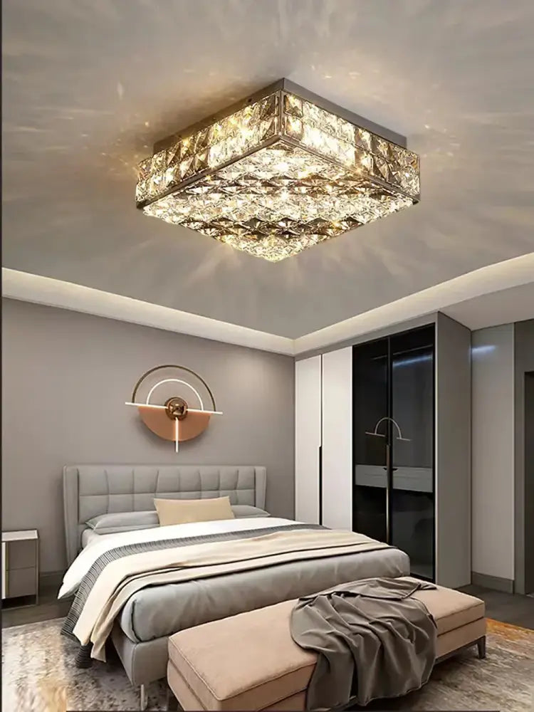 Textured gold crystal led rectangle chandelier with warm golden lighting and modern geometric design for dining room decorbites crystal led