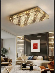 Rectangular ceiling light fixture with shimmering textured gold crystal led design for elegant dining room decorbites crystal led