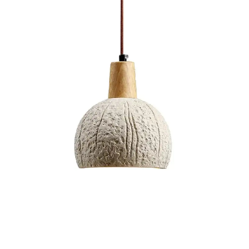 Textured gray cement and wood pendant lamp with off-white concrete shade natural wood neck brown cord decorbites cement chandelier