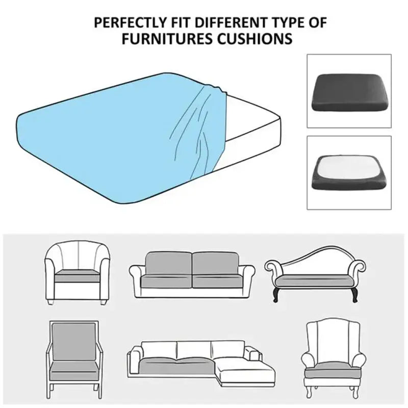 Light blue stretchy fabric cushion cover designed as a sofa cover for various furniture types and living room use