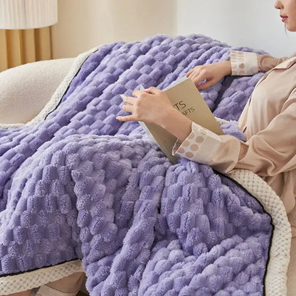 A plush lavender textured cozy taffeta velvet blanket with chunky knit pattern and cream border for bedroom decorbites cozy taffeta