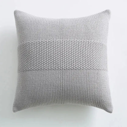 A soft light gray knit cushion cover with textured horizontal stitch patterns for decorbites living room pillow decor