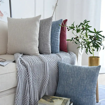 Beige gray blue and red linen cotton throw pillowcases with textured weave pattern for living room decorbites linen cotton