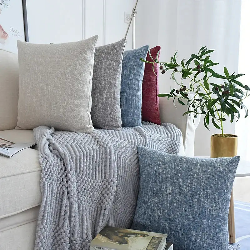 Beige gray blue and red linen cotton throw pillowcases with textured weave pattern for living room decorbites linen cotton