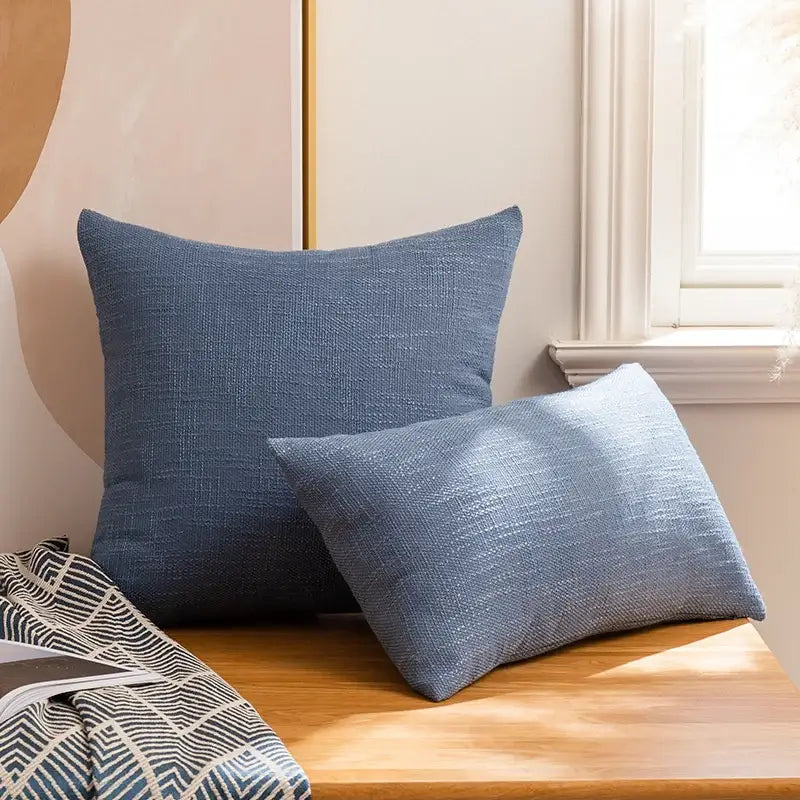 Blue textured linen cotton throw pillowcase for living room decorbites linen cotton throw pillows