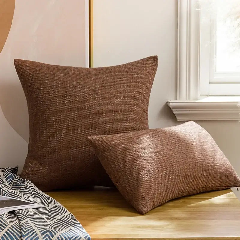 Brown woven decorbites linen cotton throw pillowcase with textured natural weave for living room decorbites linen cotton