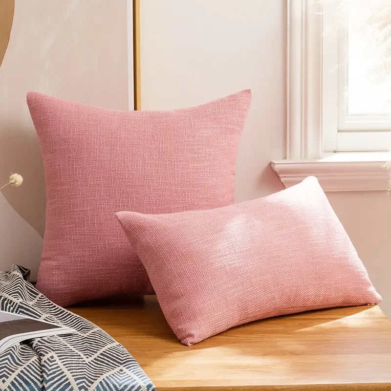 Soft pink linen cotton throw pillowcase with subtle woven texture for living room decorbites linen cotton decor