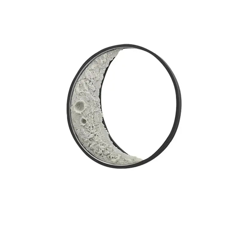 Textured moon crescent wall lamp with black frame and cratered surface for warm garden terrace lighting decorbites crescent wall