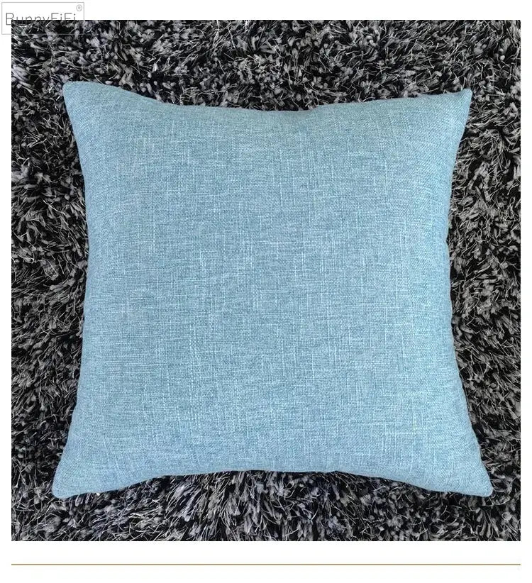 Light blue square cushion cover with textured linen fabric ideal for ivory sofa cushion and decorbites ivory sofa decor