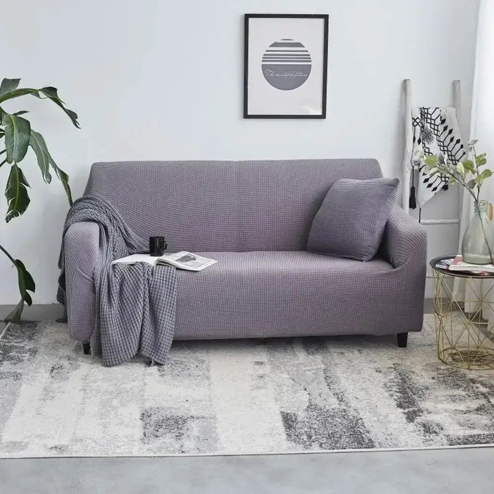 Textured purple cozy fleece sofa slipcover with waffle knit pattern for living room furniture decorbites cozy fleece wrap