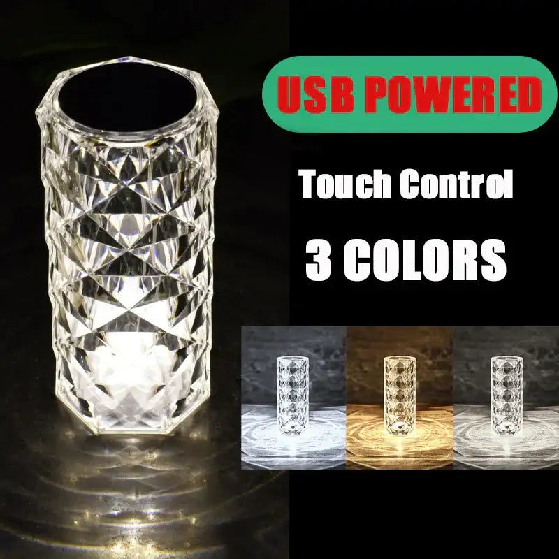 Clear faceted purple decorbites crystal led night light with usb power touch control and three color options