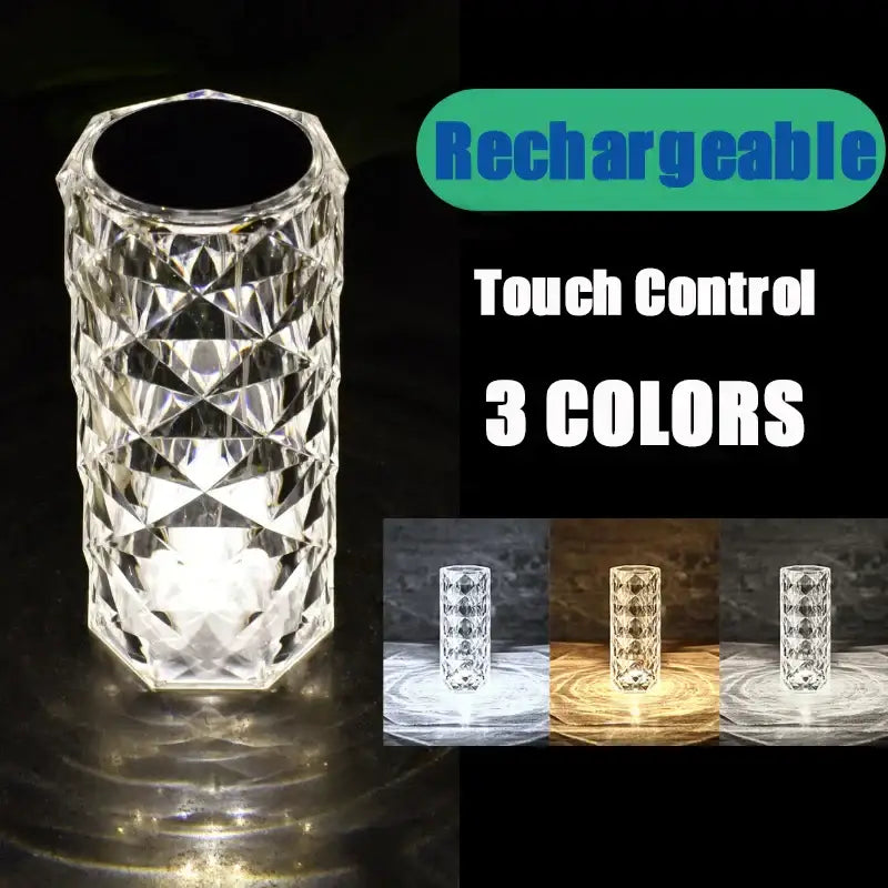 Clear faceted crystal led night light with touch control and rechargeable battery for bedroom decorbites crystal led ambiance