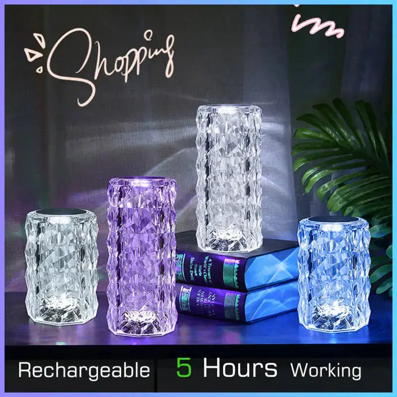 Textured purple decorbites crystal led night light bedroom ambient lamp in rechargeable crystal-cut glass design