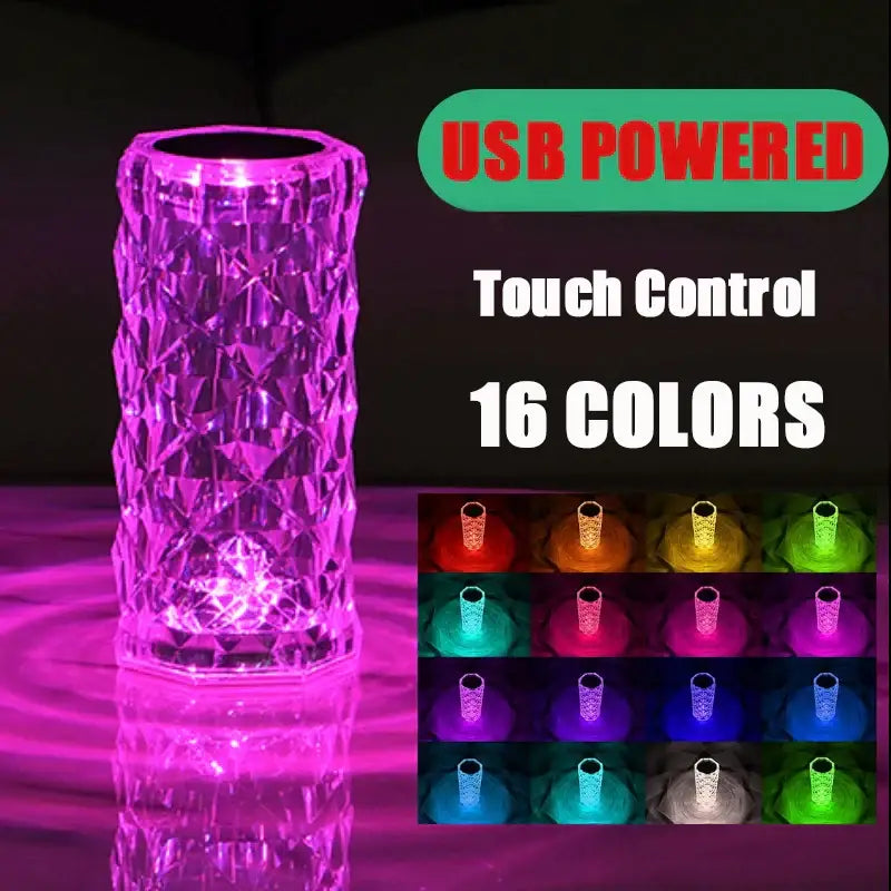 Textured purple crystal led night light usb-powered decorbites crystal led vase with touch control and 16 color lighting options