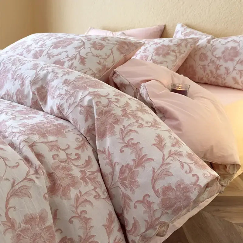 Pink floral patterned decorbites cotton three-layer bedding set with soft textured fabric finish for bedroom decor