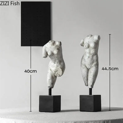 Textured white body art resin sculpture featuring female torso on black base for living room decorbites decorbites body art