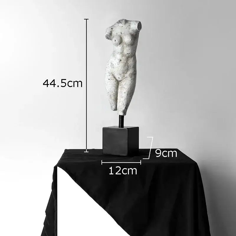 Textured off-white body art resin sculpture of female torso on black base for decorbites living room decor