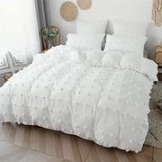 Textured white furball double bed duvet set featuring a soft fluffy pom-pom detail for cozy bedroom decorbites furball double