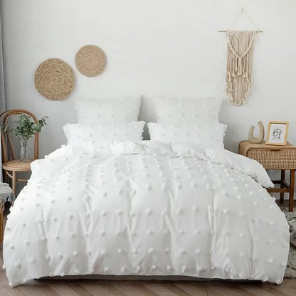 White duvet cover with textured pom-pom pattern from decorbites furball double bed duvet set for elegant bedroom decor