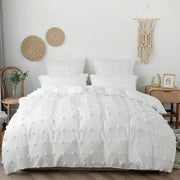 Textured white pom pom quilt cover set featuring soft fluffy embellishments for stylish bedroom bedding