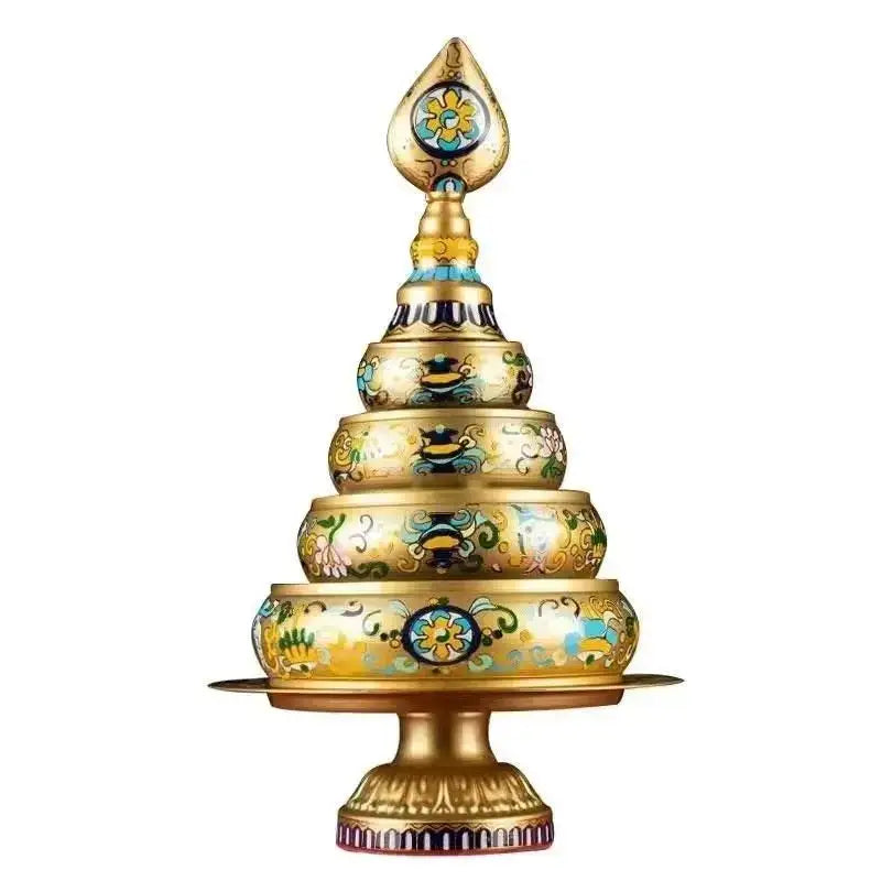 Golden tiered tea pan with intricate blue and green cloisonné manda pan floral enamel decorbites cloisonné manda design