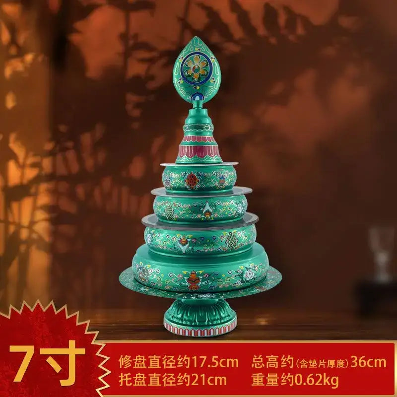 Tibetan cloisonné manda pan tea pan in turquoise with gold and red floral patterns for living room decorbites cloisonné manda