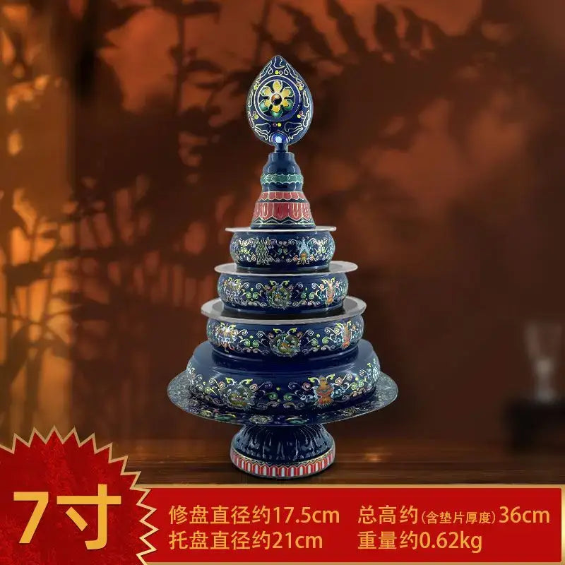 Dark blue ceramic tea pan with intricate gold and green floral cloisonné patterns from decorbites manda pan collection