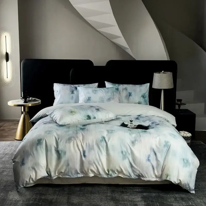Tie dye blue and white cotton bedding set with soft watercolor effect decorbites cotton bedding for stylish bedroom decor