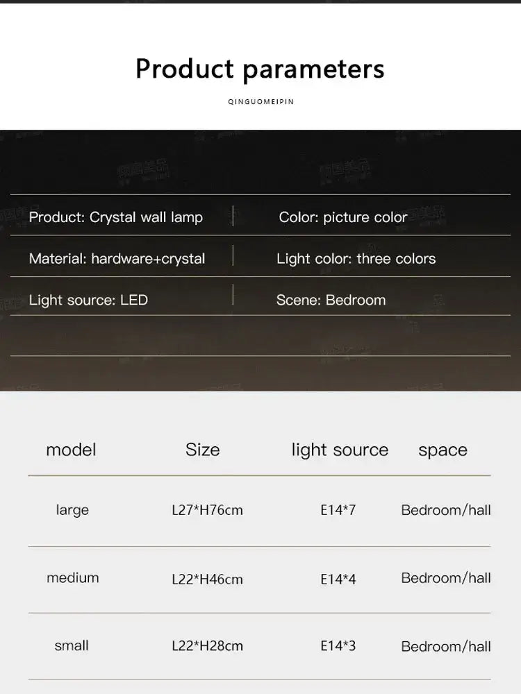 Tiered cascading decorbites crystal wall light with hardware and three color led options for luxury living room decor