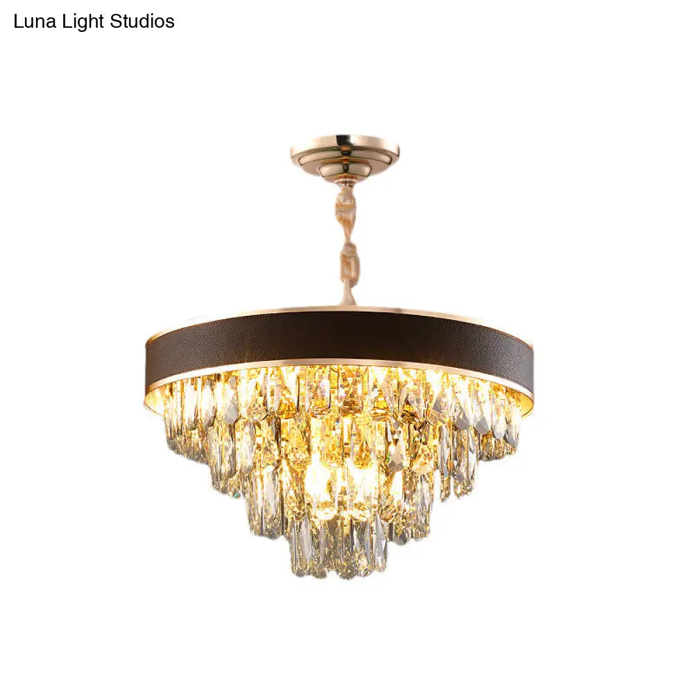 Lámpara de araña escalonada de bloques de cristal - Lámpara colgante negra y dorada con 9/12 luces, 49,5/60 cm de ancho