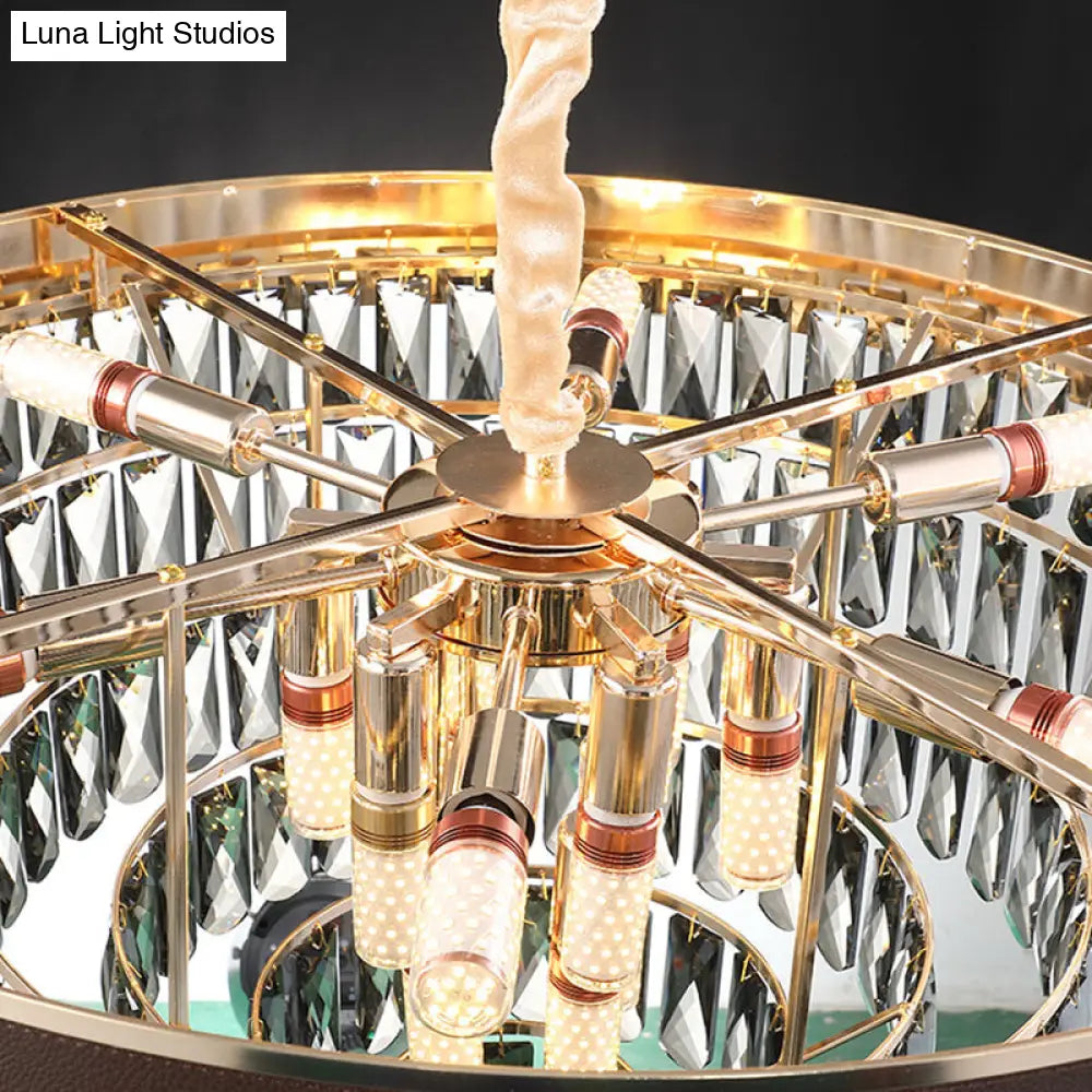 Lámpara de araña escalonada de bloques de cristal - Lámpara colgante negra y dorada con 9/12 luces, 49,5/60 cm de ancho