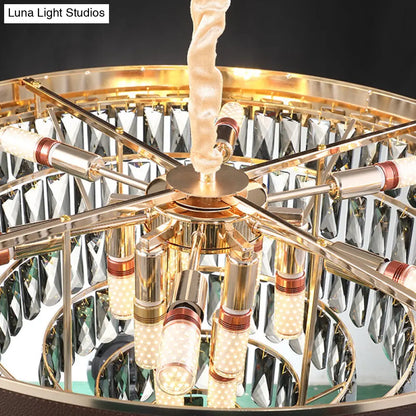 Lámpara de araña escalonada de bloques de cristal - Lámpara colgante negra y dorada con 9/12 luces, 49,5/60 cm de ancho