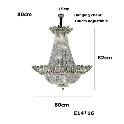 A multi-tiered decorbites k9 crystal chrome led chandelier with silver metal frame and adjustable hanging chain for living room lighting