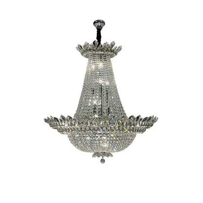 Tiered crystal chrome led chandelier with sparkling silver decorbites k9 crystal and leaf-like embellishments for living room lighting
