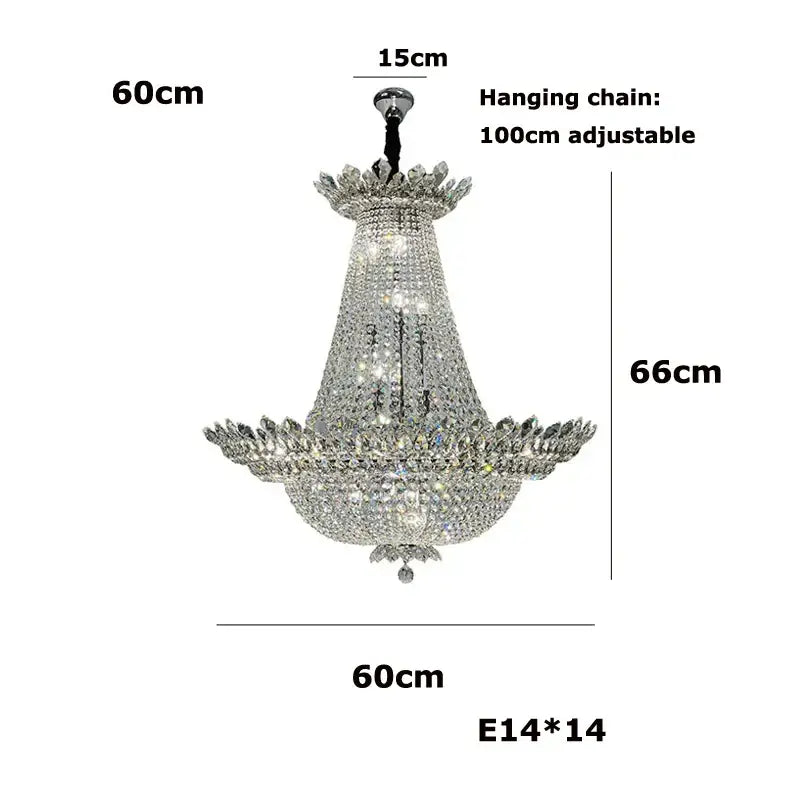 A sparkling silver tiered crystal chrome led chandelier with fluted design and adjustable chain for living room decorbites k9 crystal