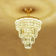 Tiered gold and optical crystal foyer chandelier with cascading clear faceted crystals and gold-finished base inch fixture decorbites optical crystal