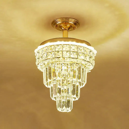 Tiered gold and optical crystal foyer chandelier with cascading clear faceted crystals and gold-finished base inch fixture decorbites optical crystal