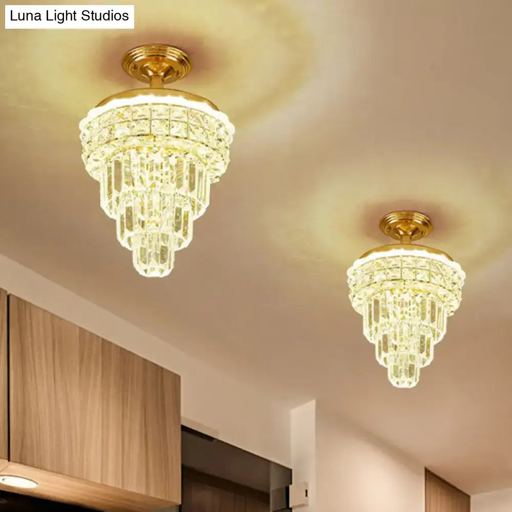 Tiered gold and decorbites optical crystal foyer chandelier inch fixture with cascading crystal tiers ceiling mounted