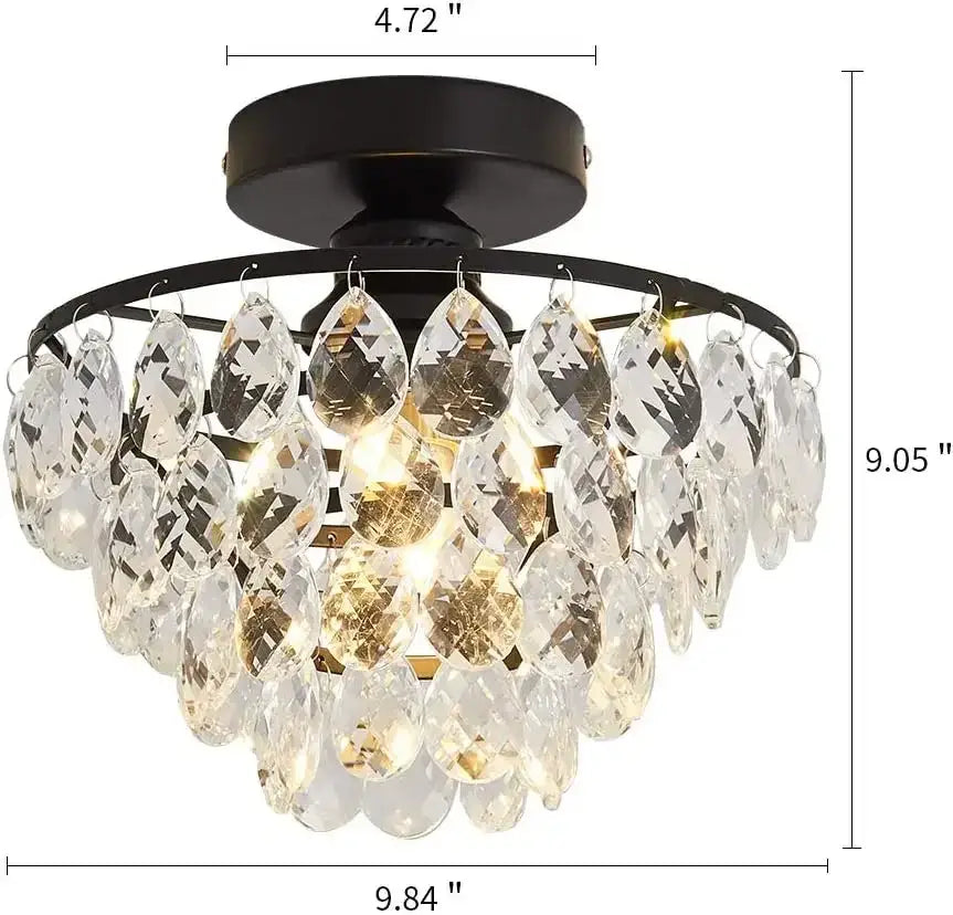 Black metal crystal led chandelier with cascading clear teardrop pendants for dining room ceiling lamp decorbites crystal led