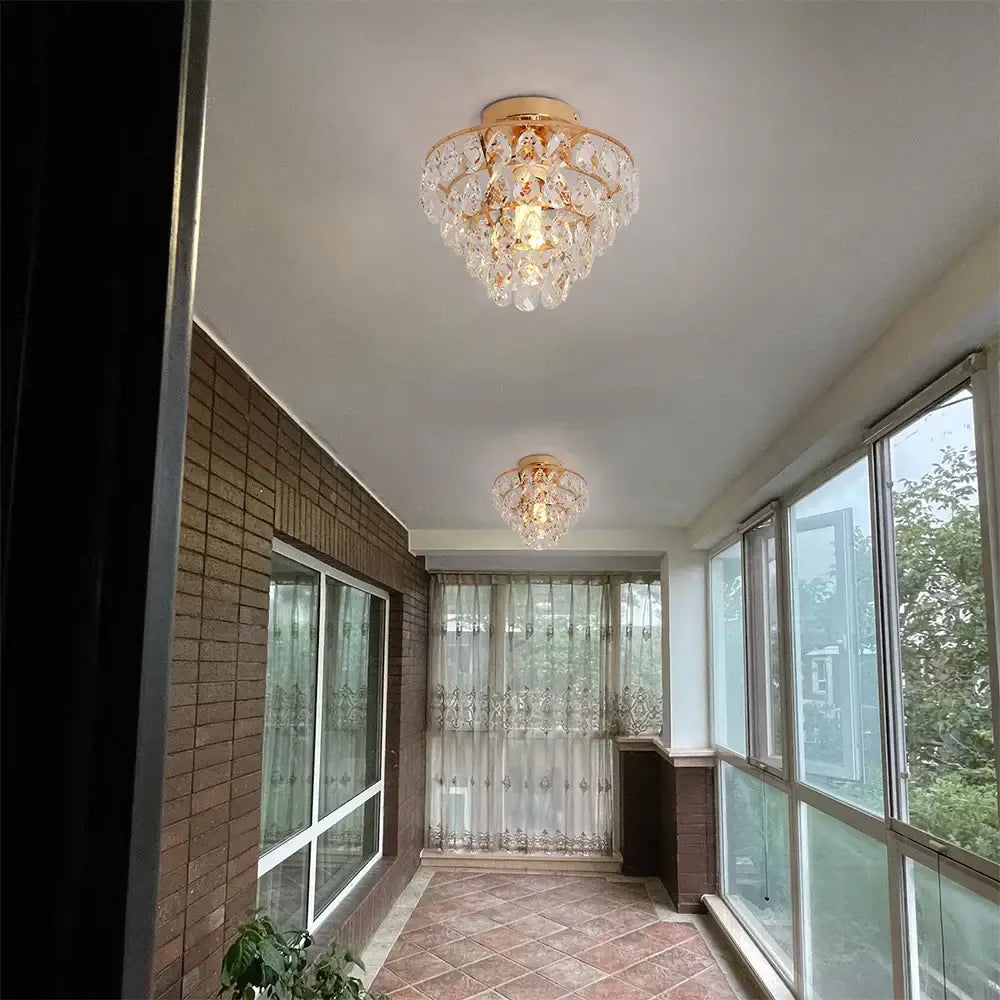 Tiered gold crystal led chandelier ceiling lamp with crystal led chandelier elements for elegant dining room decorbites