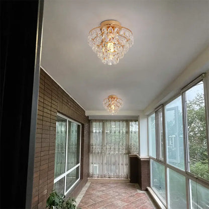 Tiered gold crystal led chandelier ceiling lamp with crystal led chandelier elements for elegant dining room decorbites