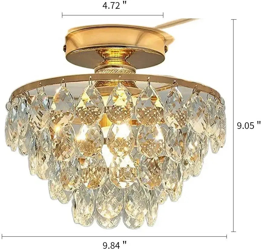 Tiered gold crystal led chandelier ceiling lamp with faceted teardrop crystals for elegant dining room decorbites crystal led