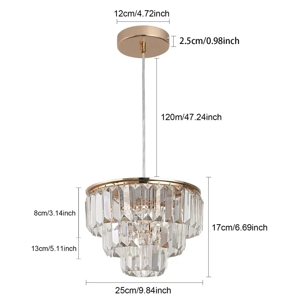 A tiered gold crystal led pendant light with rose gold finish and clear faceted glass for dining room decorbites crystal led